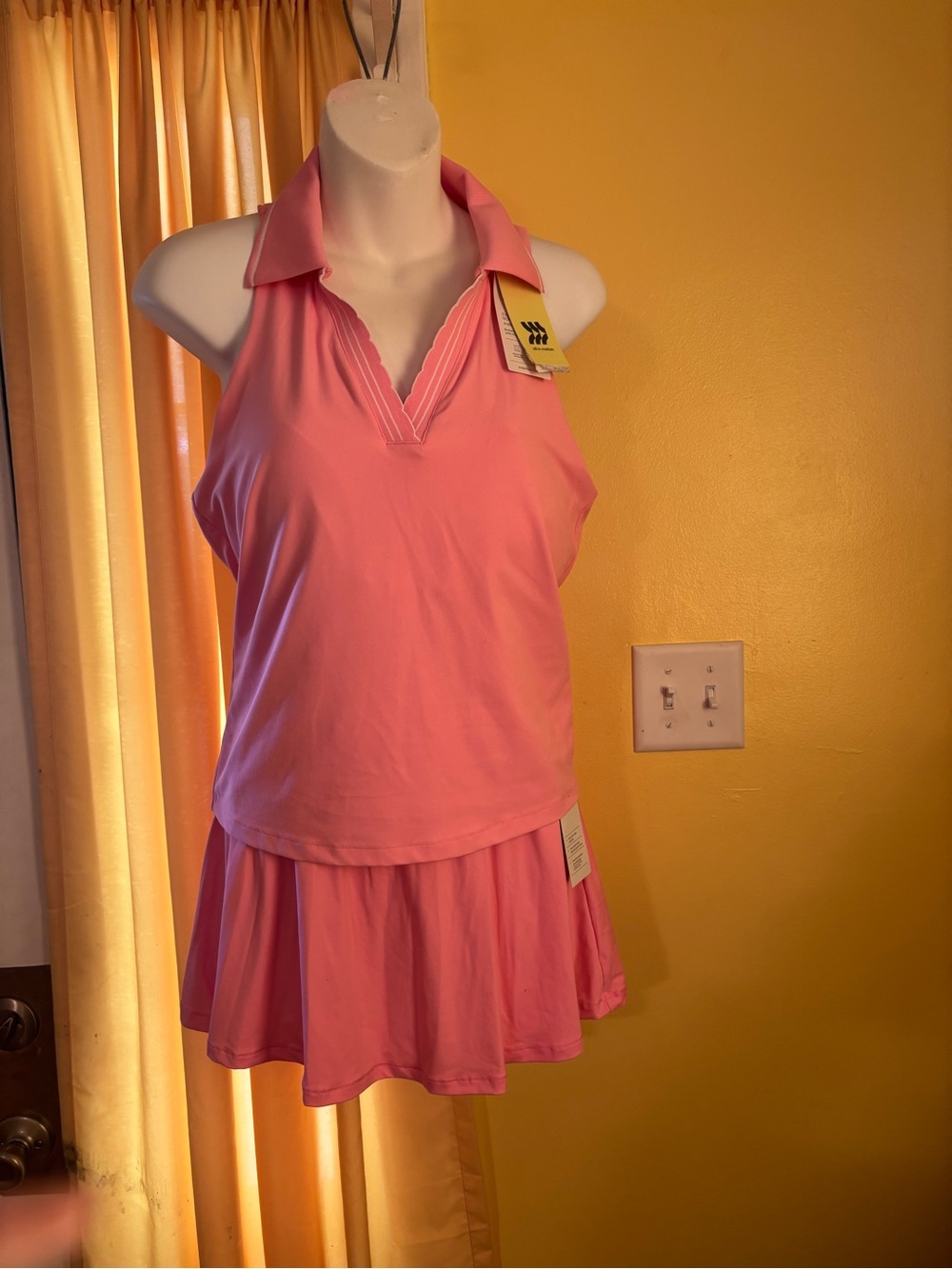 all in motion Pink Sleeveless Polo Tank with Scalloped V-Neck